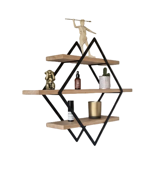 étagère losange en fer avec trois tablettes en chêne